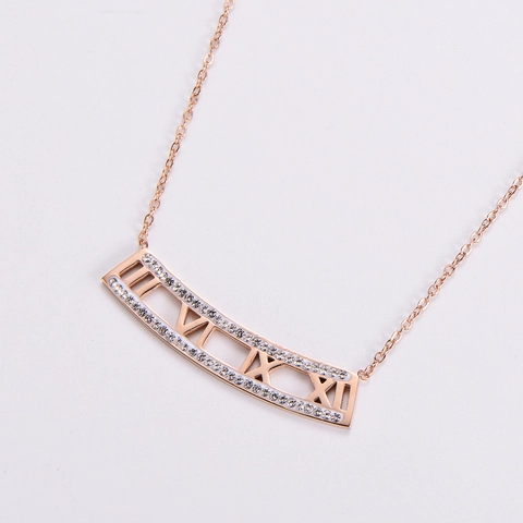 Collana Con Pendente A Barra Ad Arco Con Numeri Romani In Acciaio Inossidabile 316L Cavo Con Strass Per Donna