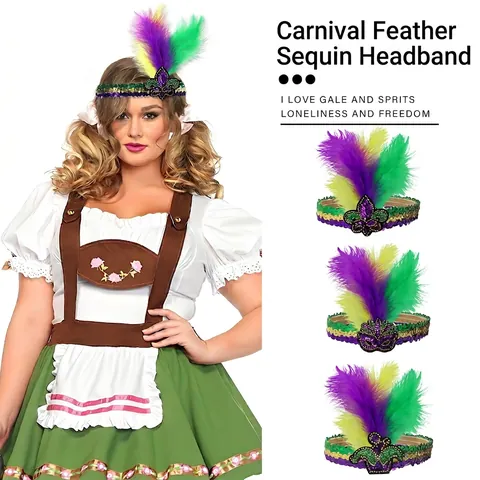 Mardi Gras Feather Sequin Headband Carnival Party Hair Accessories Performance Headwear For Women Purple Green Gold