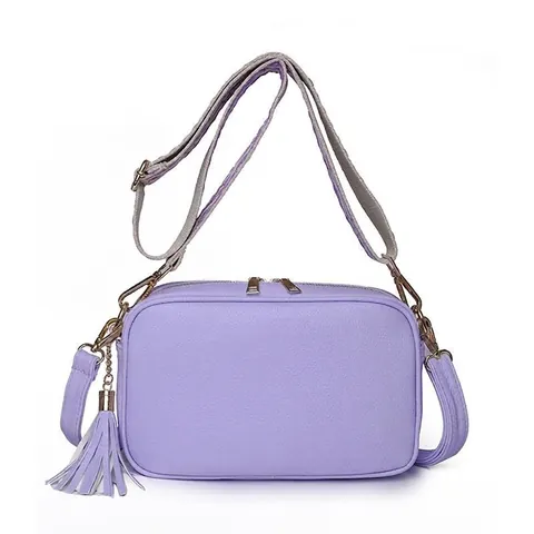 Women PU Leather Camera Bag Lychee Texture Large Capacity Double Zipper Shoulder Crossbody Bag With Tassel Wide Strap