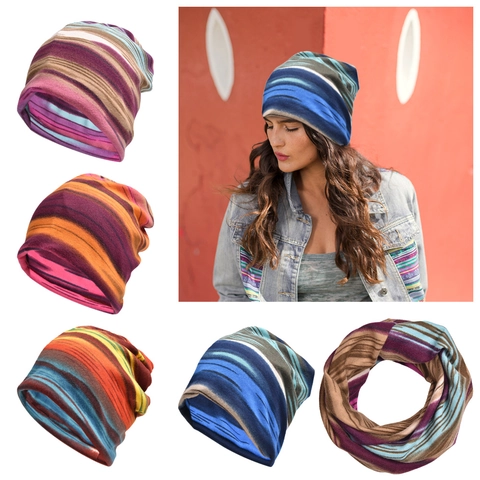 Bonnet en Acrylique Tie-Dye à Rayures Mode Pour Hommes Femmes Extérieur Coupe-Vent Imprimé Turban Tricot Chaud Décontracté
