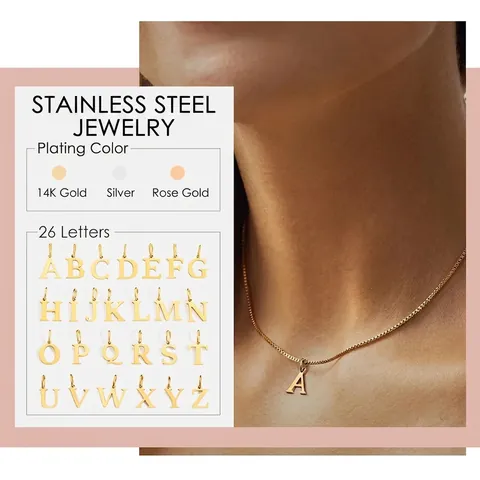 Initial Letter Pendant Necklace Stainless Steel Alphabet Capital Box Chain Fashion Jewelry For Women