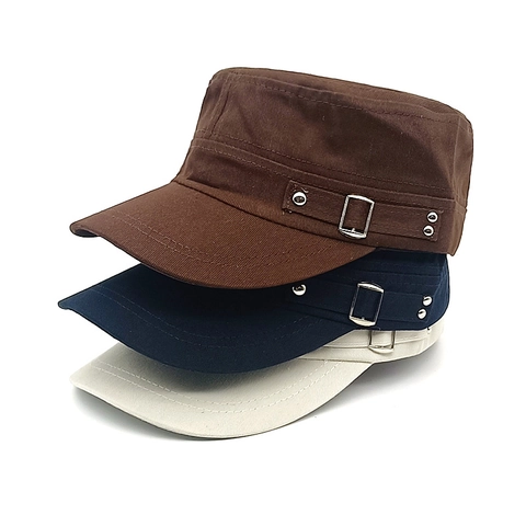 Berretto Cadet In Cotone Poliestere Stile Militare Cappello Piatto Con Fibbia In Metallo Regolabile Tinta Unita Sole Per Uomo Donna