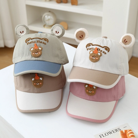 Cappellino Da Baseball In Cotone Per Bambini Con Orecchie Orso 3D Ricamo Hello Bear Cappello Sole Regolabile
