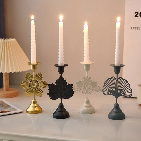 Metal Candle Holder Iron Vintage Butterfly Flower Ginkgo Leaf Star Heart Tabletop Decorative Ornament Wedding Dining Home Decor