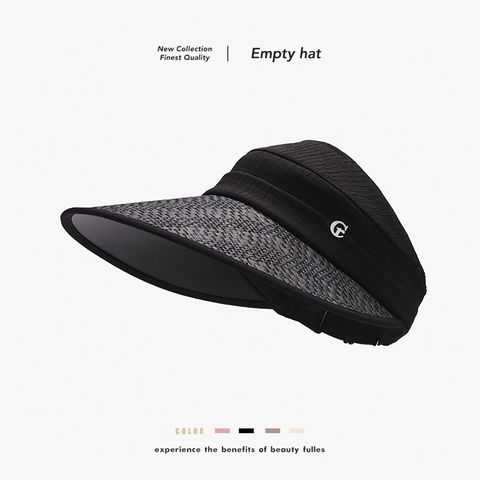 Women Summer Sun Visor Hat Paper Straw Fabric Wide Brim High UV Protection Breathable Adjustable Outdoor Beach Fashion