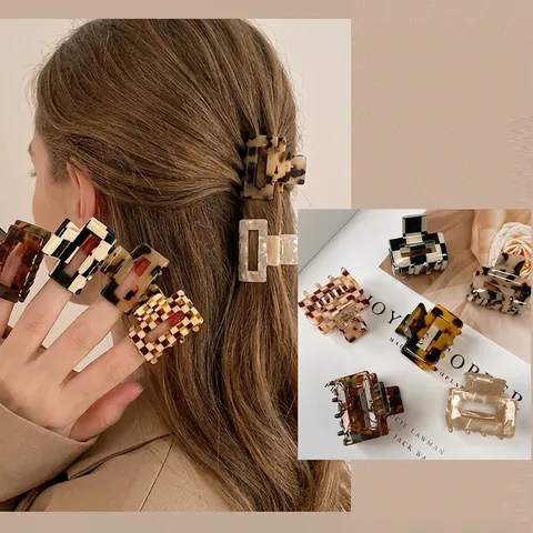 Acetate Acrylic Hair Claw Clips Square Half Moon Leopard Checkerboard Marble Vintage Fashion Styling For Women Girls
