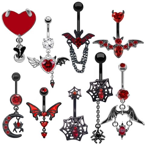 Gotico Lega di Zinco Strass Cuore Pipistrello Ragnatela Piercing Ombelico Dark Style Gioielli per Donna Festa di Halloween