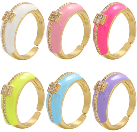 Kleurrijke Emaille Open Ring Koper Cubic Zirkonia Verstelbare Geometrische Vinger Sieraden Voor Vrouwen Moderne Trendy Stijl