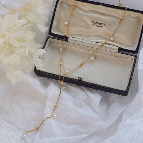 Women's Titanium Steel Gold Plated Y-Shaped Necklace With Artificial Pearls And Tassel Elegant Commute Lariat Jewelry