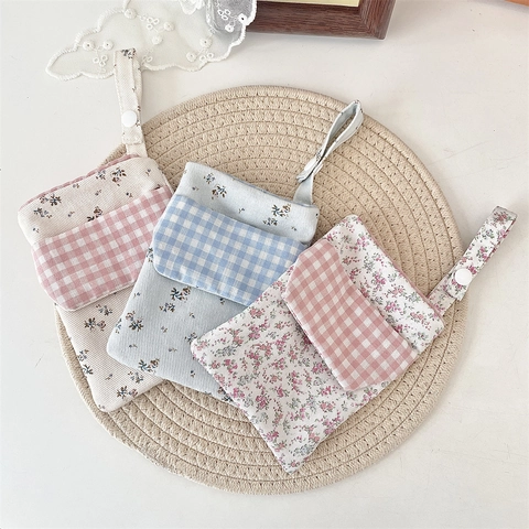 Floral Cloth Pencil Case Double Layer Nurse Pocket Protector Pen Pouch With Button Strap Pastoral Style For Office School