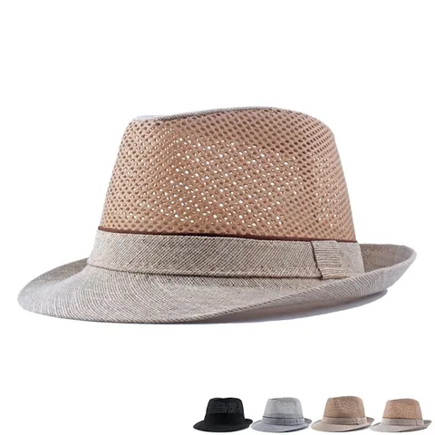 Men Mesh Fedora Hat Breathable Summer Sun Shade Hollow Out Beach Jazz Hat Fashion British Style