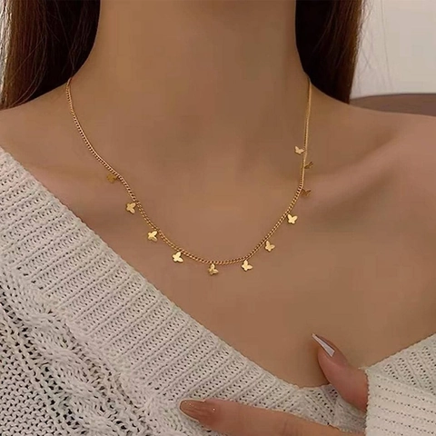 Collar Con Colgante De Mariposa Acero De Titanio Chapado En Oro Delicado Múltiples Mariposas Cadena De Clavícula Mujer