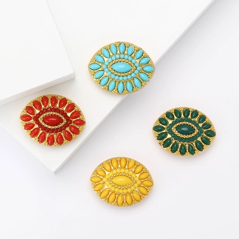 Broche Ovale Vintage Épingle Alliage Strass Résine Colorée Style Palais Turc Bijou Élégant Accessoire Femme