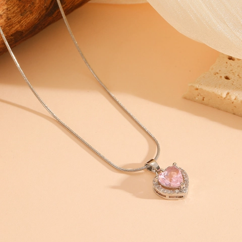 Elegant Heart Pendant Necklace Stainless Steel Chain Copper Cubic Zirconia Sweet Versatile Jewelry For Women