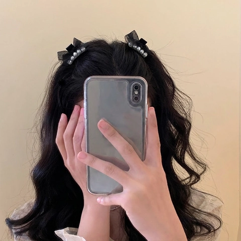 Pinza De Pelo Con Lazo Negro Elegante Tela De Malla Perla Artificial De Imitación Tocado Para Mujeres Estilo Francés Accesorios Para El Cabello