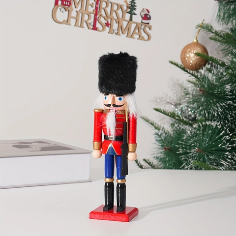 Traditional Christmas Nutcracker Soldier Wooden Figurines With Faux Fur And Feather Details For Festive Tabletop Decor