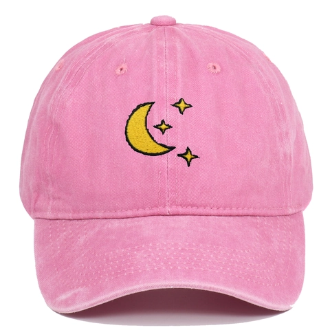 Washed Cotton Baseball Cap With Moon And Star Embroidery Vintage Adjustable Outdoor Sun Hat For Men And Women