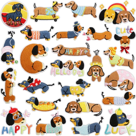 Dachshund Hund Stickerei Aufnäher Cartoon Dackel Abzeichen Für Kleidung Taschen DIY Dekorative Nähen Reparatur Applikationen