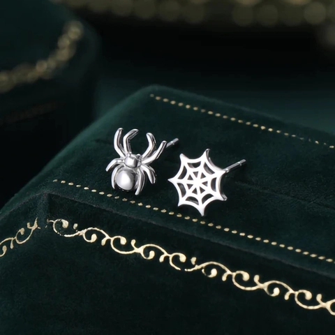 Asymmetrical Spider And Spider Web Stud Earrings Copper Plated Halloween Gothic Punk Jewelry Novelty For Women