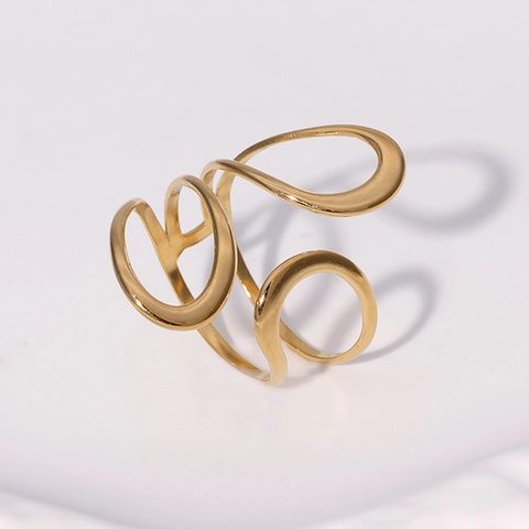 Adjustable Stainless Steel Ring 18K Gold Plated Geometric Hollow Minimalist Open Finger Jewelry For Women Stylish