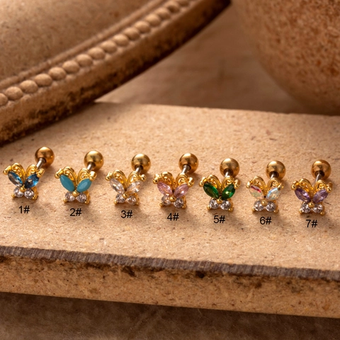 Pendientes De Cartílago Mariposa Pequeña Acero Inoxidable Circonita Colorida Joyas Piercing Cierre De Rosca Para Mujeres