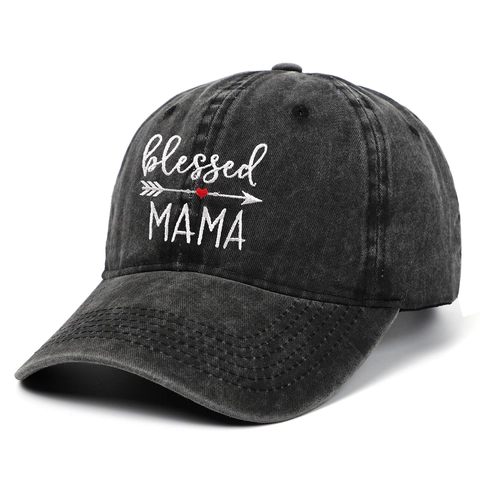 Blessed Mama Embroidered Baseball Cap Washed Cotton Retro Casual Sun Hat Adjustable Strapback For Women Men
