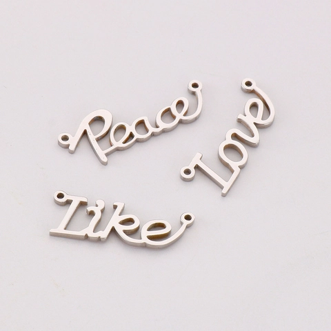 Ciondoli Con Lettere Inglesi In Acciaio Inossidabile Maglie Love Peace Like Incise Per Creazione Gioielli DIY