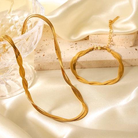 Collana A Catena A Serpente In Acciaio Inossidabile Placcato Oro 18K A Spina Di Pesce Per Donna