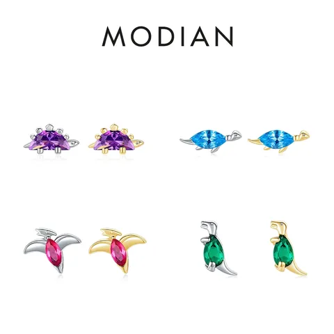 Cute 925 Sterling Silver Dinosaur Stud Earrings For Women Tiny Animal Rhinestone Single Earring Gold Silver Plated Jewelry