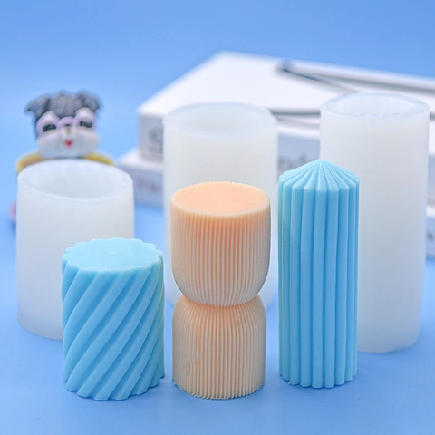 Silicone Candle Mold Cylindrical Spiral Thread Vertical Stripe Geometric DIY Handmade Aromatherapy Soap Plaster Crafting