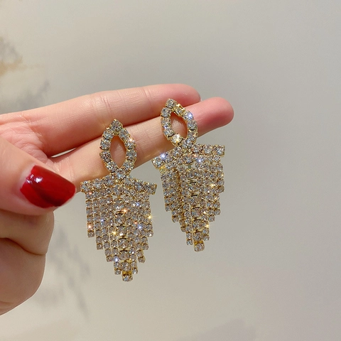 Geometrische Quasten Hängeohrringe Legierung Strasssteine Mit 925 Sterling Silber Ohrstecker Für Damen Eleganter Schmuck
