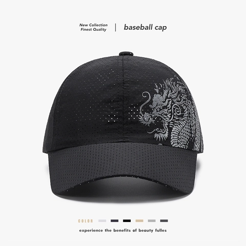 Dragon Print Baseball Cap Quick Dry Breathable Mesh Outdoor Sports Sunshade Hat For Men Women Adjustable Ethnic Style