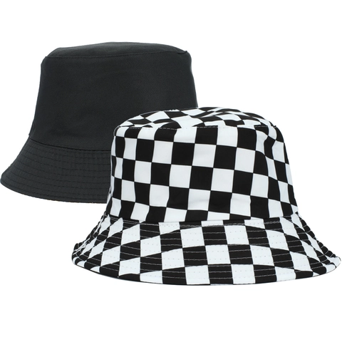 Women Bucket Hat Polyester Cotton Sun Protection Summer Travel Checkerboard Houndstooth Panda Cow Print Fisherman Cap