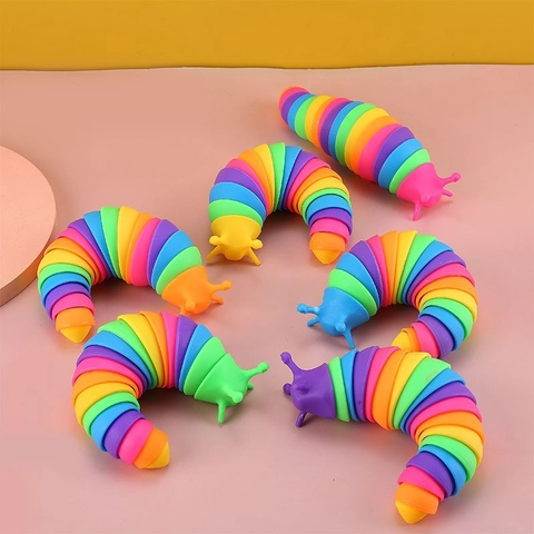 Articulated Slug Fidget Toy Rainbow Stress Relief Snail Sensory Desktop Toy For Kids Adults Articulated Joint ABS Plastic