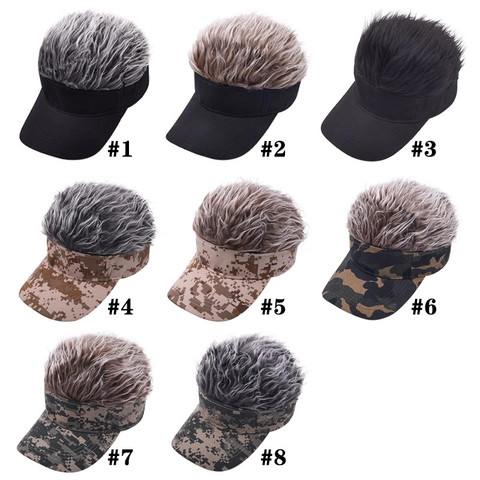 Gorra De Béisbol Con Peluca De Novedad Cabello Falso Camuflaje Visera Solar Sombrero De Golf Accesorios