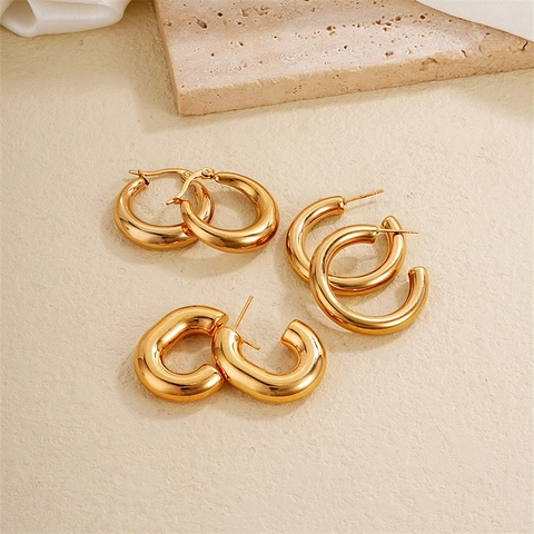 Chunky Hoop Ohrringe Edelstahl Vergoldet C-Förmig Minimalistischer Retro Schmuck Für Damen Mit Kupferohrstecker