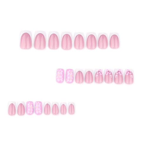 Unghie Finte Press On Stile Francese Cuore Bianco Fiore Rosa Quadrate Unghie Artificiali Per Donne Manicure Quotidiana DIY