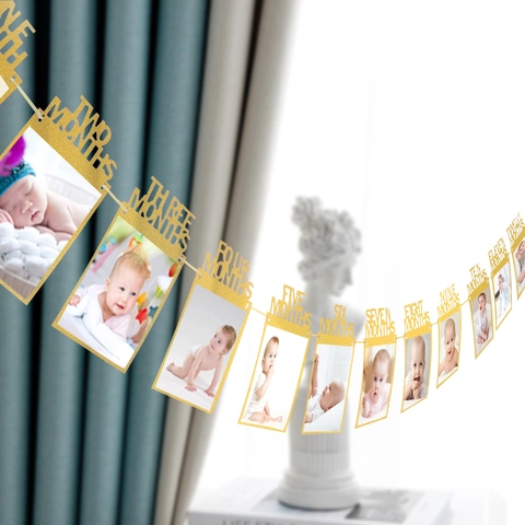 Striscione Fotografico Mensile Per Il Primo Compleanno Del Bambino Traguardo Ghirlanda Di Cartoncino Glitterato Cornice Foto