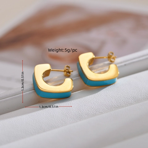 Geometrische C-Förmige Ohrstecker Edelstahl Vergoldet Farbiges Emaille Minimalistischer Modeschmuck Für Damen