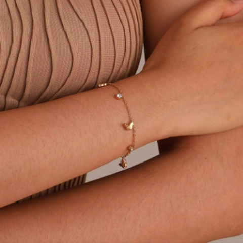 Bracciale Con Ciondoli In Acciaio Inossidabile Con Pendenti In Zircone Farfalla Cuore Corona Croce Stella Gioielli Dorati