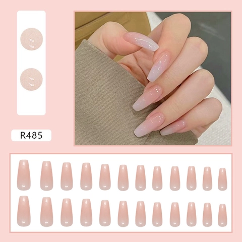 Uñas Postizas Press On Rosa Blanco Ombre Coffin Largas Brillante Simple Elegante Para Mujeres