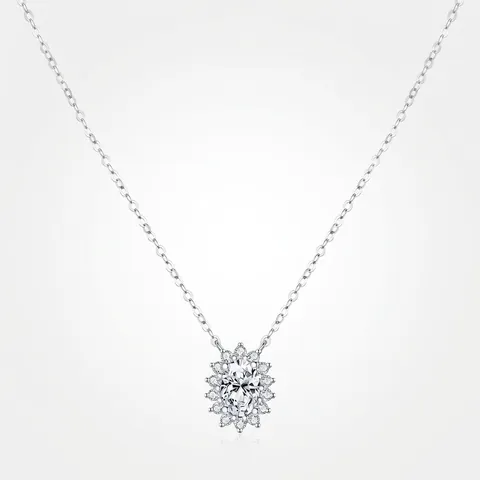 Oval Moissanite Necklace 925 Sterling Silver D Color VVS1 Gemstone Sunflower Halo Pendant Clavicle Chain Women Jewelry