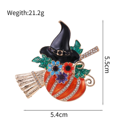 Spilla di Halloween con Zucca Cappello da Strega Scopa per Donna Uomo Lega di Zinco Strass Smalto Pin da Festa Gioielli Regalo