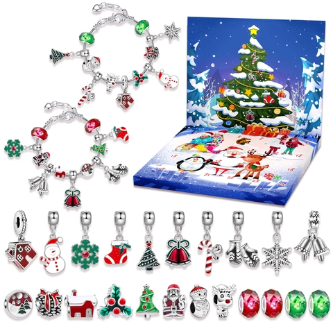 Christmas Advent Calendar Jewelry DIY Collection Alloy Enamel Charms For Girls Kids Holiday Countdown Gift