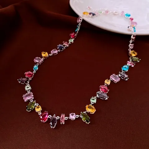 Colorful Zircon Jewelry Necklace Bracelet Earrings With 925 Sterling Silver Earring Post Luxury Fashion For Women