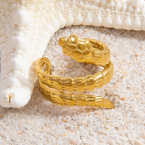 Stainless Steel Snake Ring For Women Men Vintage Punk Style Adjustable Animal Shaped Scale Textured Wrap Finger Ring Jewelry