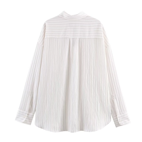 Chemisier À Rayures Pour Femmes Chemise À Manches Longues Boutonnée Avec Poche Col Revers Haut Décontracté À La Mode
