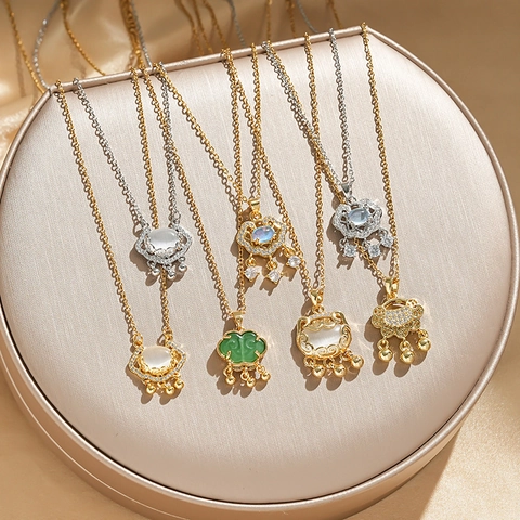 Collana Con Ciondolo A Lucchetto Ruyi Tradizionale Acciaio Al Titanio Rame Con Zirconi E Occhio Di Gato Gioiello Fortuna