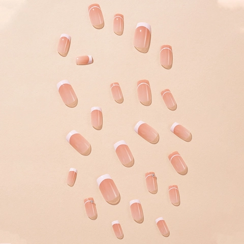 Faux Ongles French Tip Décor Strass Dégradé Nude Bords Blancs DIY Manucure Nouveauté Pour Femmes
