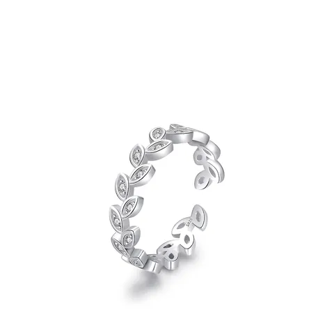 Anello Regolabile Foglia Argento Sterling 925 Con Zirconia Cubica Ramoscello D'Ulivo Gioielli Da Donna